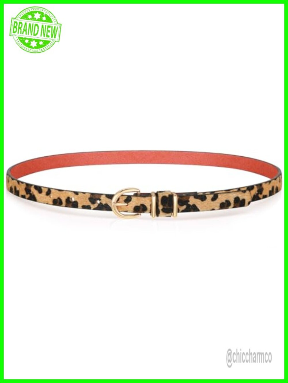 Skinny Faux Leather Belt Thin Waist Belt with Gold Buckle for Dress Jeans